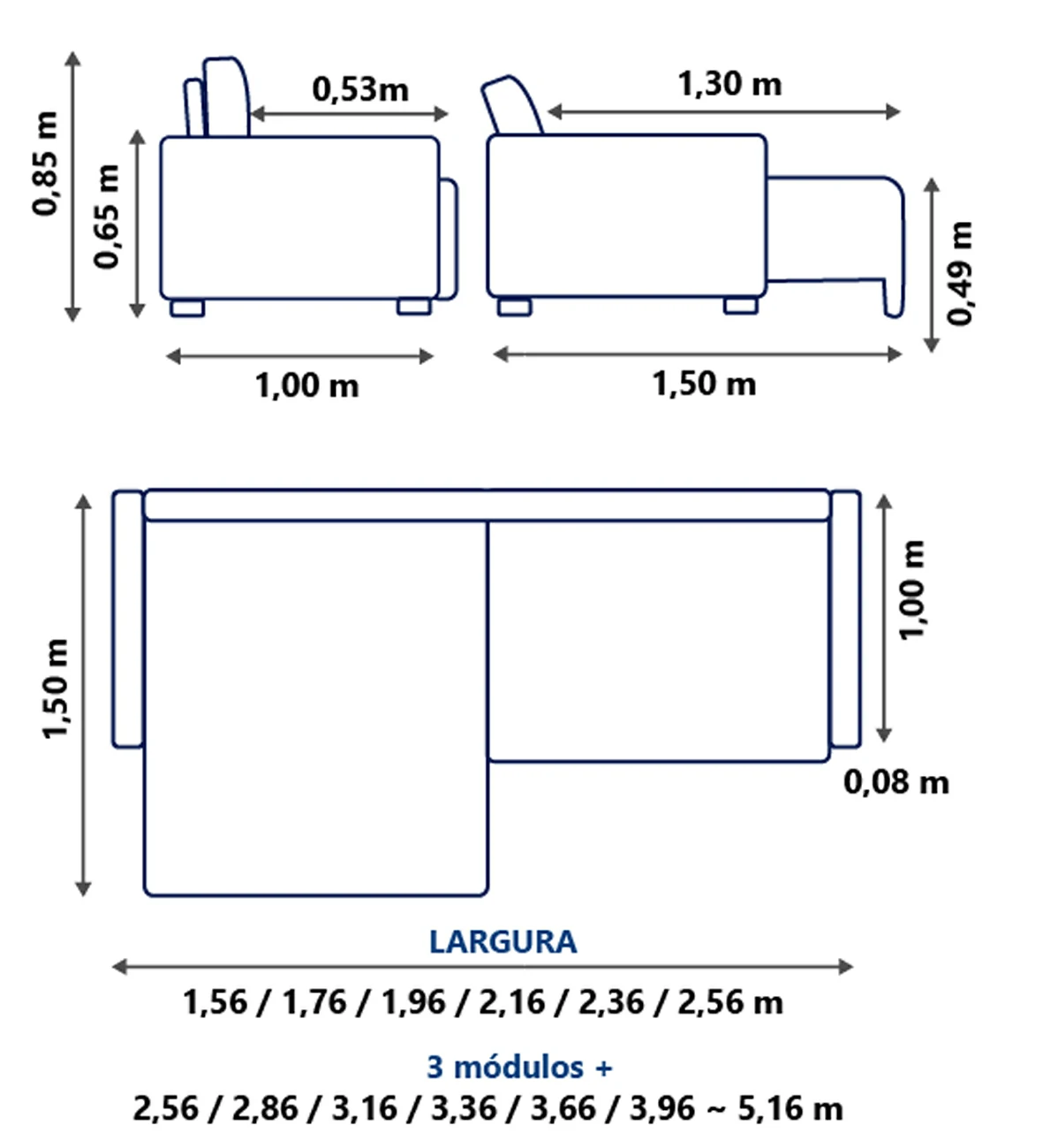 Sofá sem Caixa (sofá cama) Medidas-Happiness