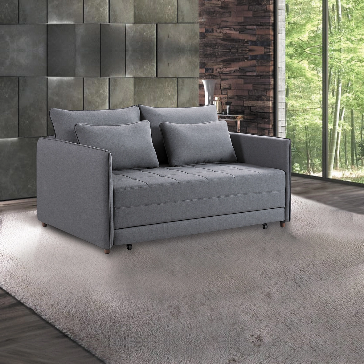 Sofá Cama Casal Colchão S.
Largura (braço a braço): 1,54 m
Profundidade: 1,00 m (fechado) / 2,04 m (aberto).
Colchão medida: 1,38 x 1,92 m
Mais de 50 cores e tecidos diferentes, linho, veludo suede, boucle, tecidos impermeáveis, acquablock e outros.
Espuma High Soft de alta qualidade, estrutura com Madeira Maciça, tratada, anti-cupim.
Sofá que vira uma cama para utilizar em escritórios, segundo quarto e acomodar as visitas com uma boa noite de sono.